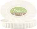 U-QE 25 Count Ivory Christmas Plastic Plates - 13.4 inch Oval Plates Disposable Plates Heavy Duty For Big Eaters, Ivory Disposable Platters Ideal for Christmas, Party, Picnic and Weddings