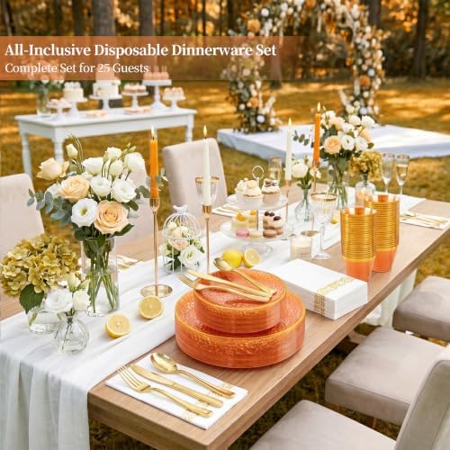 DaYammi 350PCS Clear Orange Plastic Dinnerware Set for 50 Guests - Image 2