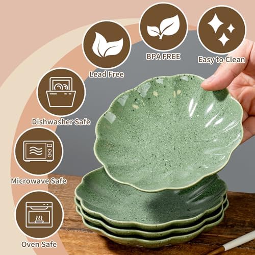 Small Dessert Plates Set of 4,Ceramic Dinner Plates 6 Inch for Appetizer, Fruits, Cake, Salad,Microwave Safe,Christmas Gift,Green - Image 3