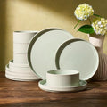 Famiware Ceramic Plates and Bowls Set, Dinnerware Sets, Ribbed Dishes for 4 by Famiware