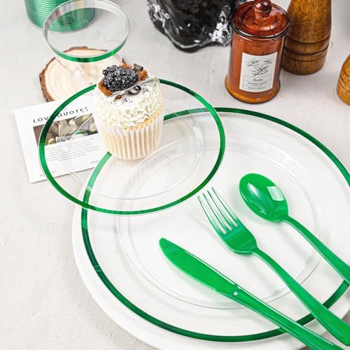 N9R 600PCS Clear Green Plastic Plates, Disposable Dinnerware Set for Party - Image 3