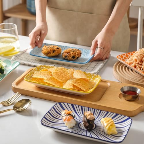 Selamica Ceramic Rectangular Salad Plates Set of 4, Small Serving Plates for Appetizers, Sushi, Fruit, Assorted Colors - Image 4