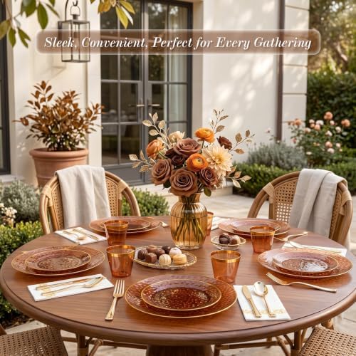 Rubtlamp 175 Pcs Plastic Dinnerware Set (25 Guests), Amber And Gold Plastic Plates, Hammered Party Plates Set Include Dinner Plates, Dessert Plates, Cups, Cutlery Set And Napkins for Wedding And Party - Image 2