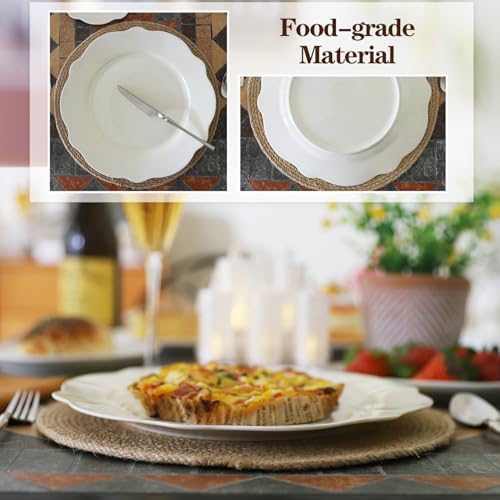 10.5” White Porcelain Large Dinner Plates Leave Wave Rim Set of 8 - Image 2