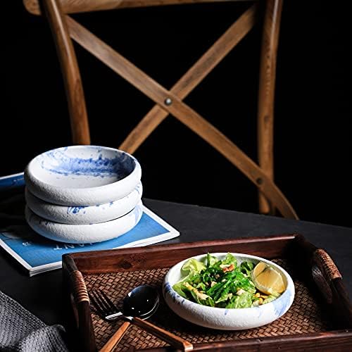 Uaral Salad Plate Stone Plates Appetizer Plates Portion Plate Japanese Serving Dishes Set of 4, 5.5 inch(Blue Stone Texture) - Image 4