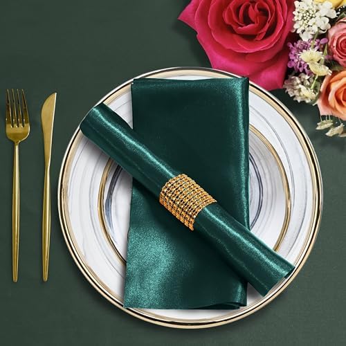 Dark Green Satin Napkins and Napkin Rings Set,100 Pack,12 x 12 Inch - Image 5