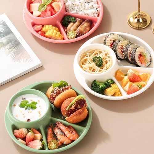 Unbreakable Divided Plates for Adults Portion Control Plates Set of 2 Green Round Plastic Dinner Plate 9 Inch for Camping Outdoor or Every Day Use - Image 2