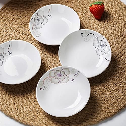 4 Pack Saucer Dishes with Flower Pattern, Ceramic Dipping Bowls, 4 Inch Side Dishes Sauce Dishes for Sushi Sauce Snack, Porcelain Seasoning Dishes Appetizer Plates, Snack Serving Dishes by Decohomeforu