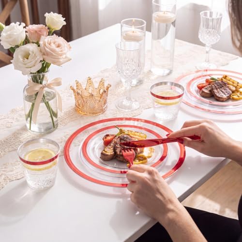 I00000 700Pcs Clear Red Plastic Plates,Disposable Dinnerware for 100 Guests - Image 4