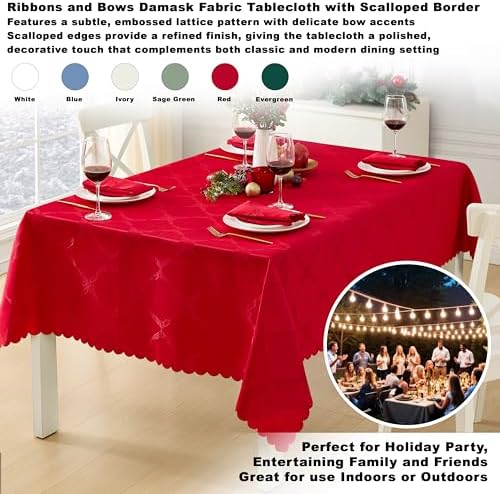 Newbridge Christmas Ribbons and Bows Red 52 x 70 Rectangle Tablecloth - Image 2