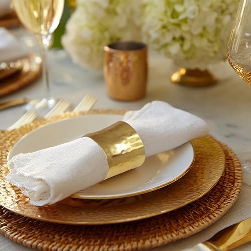 COTTON CRAFT Gold Napkin Rings - 12 Pack Hammered Metal Napkin Rings - Image 4
