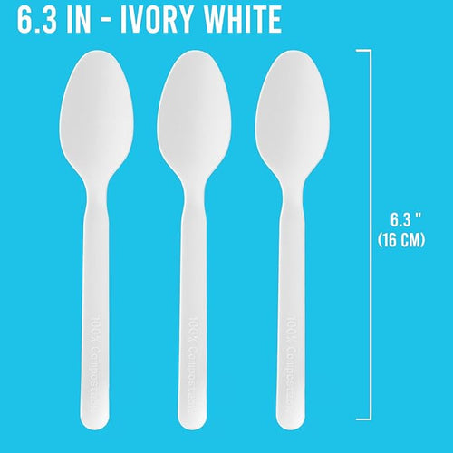 250 Count Compostable Disposable Non Plastic Spoons, Large Heavy Duty Biodegradable Utensils, Eco Friendly Durable Sturdy Recyclable Spoons Flatware Silverware for Party Wedding Daily Use