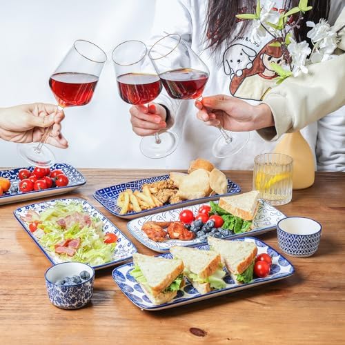 Selamica Ceramic 12 Inch Serving Platters Set of 6, Vintage Blue - Image 5
