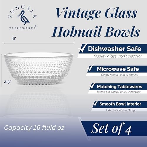 Clear Hobnail Glass Bowl Set of 4 Pressed Glass Bowls 20 oz - Image 2
