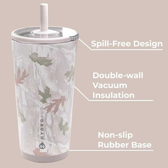 HydroJug Everyday Tumbler 20 oz – Ceramic-Lined Insulated Tumbler with Straw and Soft-Touch Lid, Cup Holder Friendly, Double-Wall Vacuum Insulation, Reusable Travel Cup – Camo