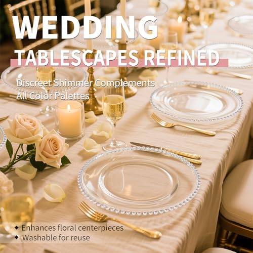 12 Pack Clear Charger Plates Bulk Wedding, 13 Inch Plastic Round Dinner Chargers with Pink Beaded Rim, Acrylic Round Decorative Plates for Wedding Party Home and Tabletop Decor (Pink) - Image 4