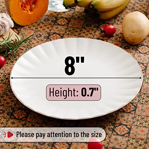 BTaT- White Dessert Plates, Set of 6, 8 inch, White Porcelain with Gold Trim, Small Plate, Small Appetizer Plates - Image 3