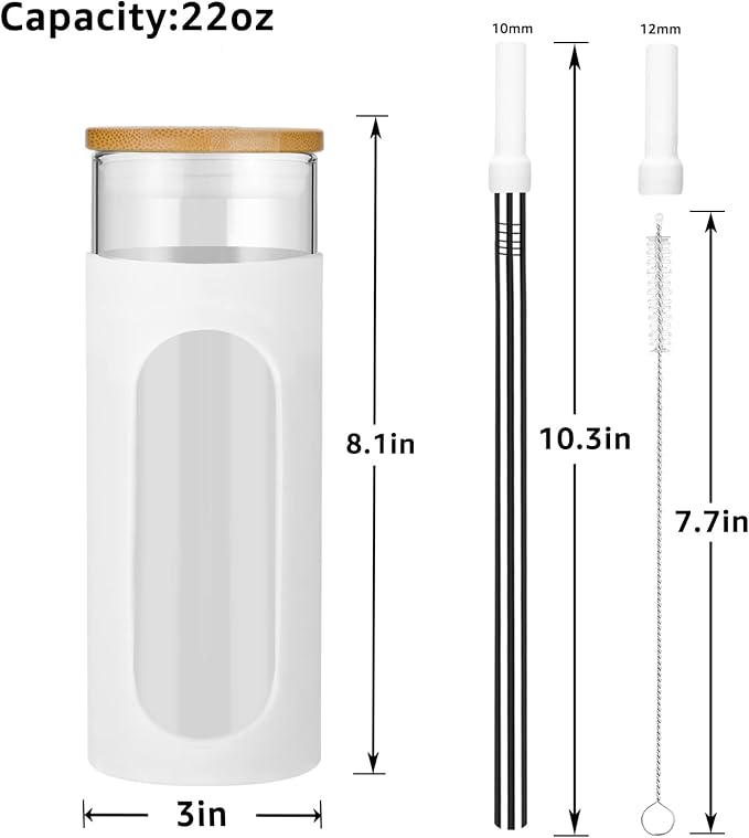 Tronco 22oz Glass Tumbler with Bamboo Lid and Straw, Reusable Iced Coffee Cup for Boba Tea, Smoothies & Cold Drinks, Spill-Proof Glass Cup with Silicone Sleeve, Dishwasher Safe, BPA-Free