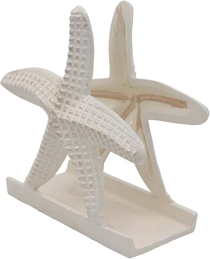 THDC Nautical Napkin Holder, Lunch, Dinner, Nautical Collection Napkin Holder, Made of Metal (Star Distressed Off-White)