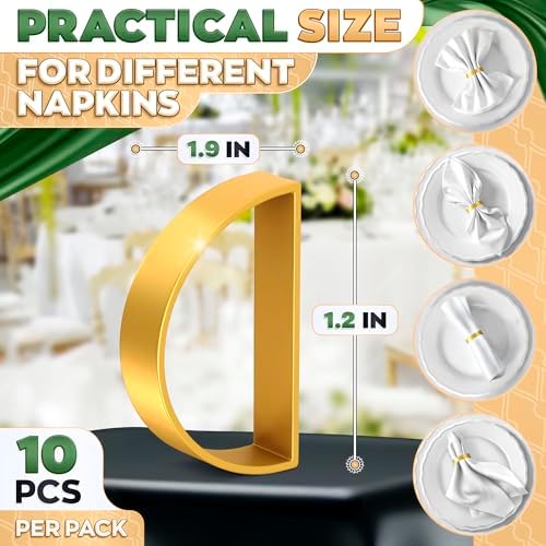 Gold Napkin Rings Set of 10, Modern Semicircle Holders for Weddings - Image 2