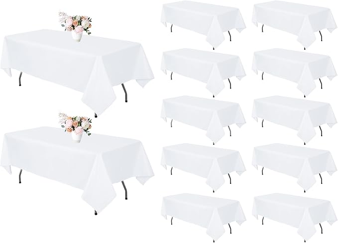 12 Pack White Tablecloth 60 x 102 Inch Rectangular Table Cloth for 6 Foot Rectangle Tables, Wrinkle Resistant Washable Polyester Fabric Table Covers for Wedding Party Banquet Buffet and Camping