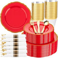 Hioasis 350 Pcs Red Gold Plastic Plates Wedding & Party by Hioasis
