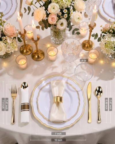 Hioasis 350 Pcs White and Gold Plastic Plates for Wedding & Party - Image 3