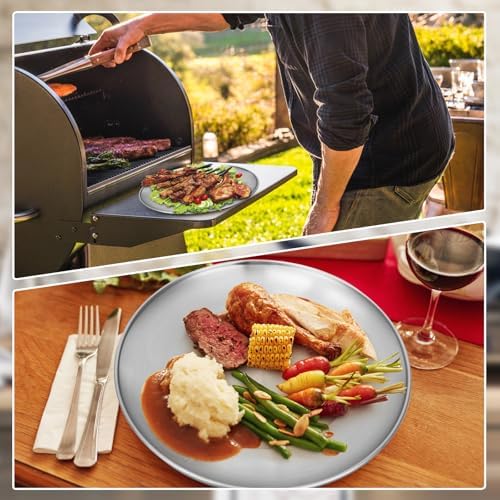 Stainless Steel Plates, 6 Pack 11.8 inch 304(18/8) Metal Food Serving Plate Set, Reusable Snack Eating Dishes Round Shatterproof Plate Silver BBQ Dinner Lunch Dinnerware Oven Dishwasher Safe - Image 5