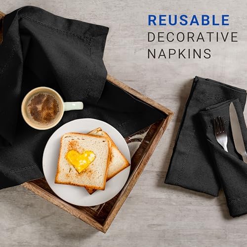 TWINY threads Pack of 12 100% Cotton Cloth Napkins, 18" x 18" - (Black) - Image 2