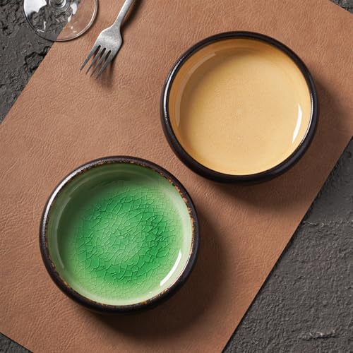Uaral Japanese Salad Plate,Plates and Bowls Set,Stoneware Dish Set,Appetizer Plates Set of 4,5.5inch,14oz(Crack Green) - Image 4