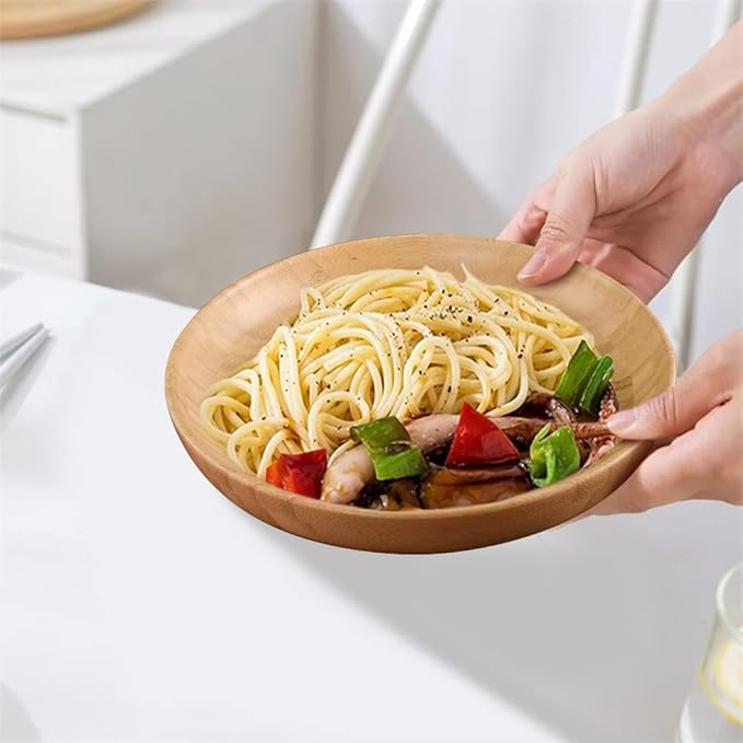 Bamboo Plates 7.5Inch Round Bamboo Plate Reusable Dinner Plate Tableware 4PCS Wooden Plates Lightweight Dishes Snack, Dessert, Unbreakable Classic Plate