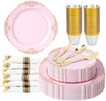 350pcs Gold Pink Retro Dinnerware Sets Disposable for 50 Guests by Unknown