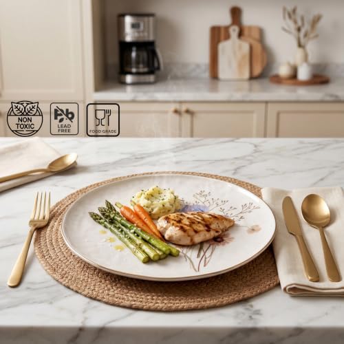Sango 12-Piece Luxury Porcelain Dinnerware Set for 4- Glossy White Plates and Bowls Sets with Wildflower Patterns and Gold Rims, Ceramic Dish Set, Elegant Dishes for Everyday Dining, Gansevoort - Image 5
