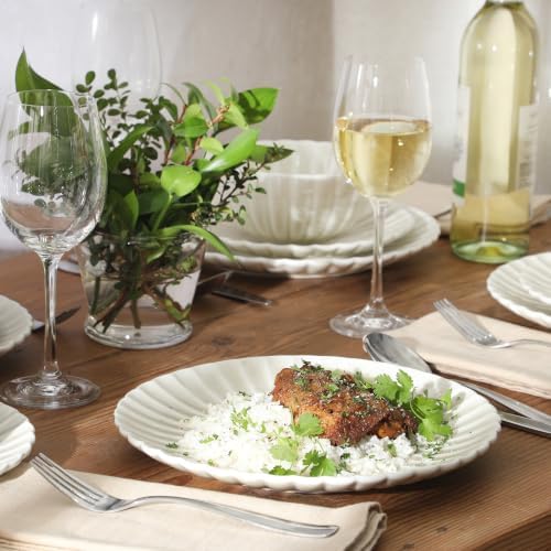 Gibson Elite Peach Orchard 12-Piece New Bone China Dinnerware Set Service for 4, Embossed Fluted Plates and Bowls, Dishwasher and Microwave Safe, Cream White - Image 7