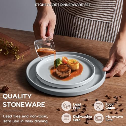 Onader Dinnerware sets, 24 Piece Plates and Bowls, Stoneware Kitchen Dinner Dish Set for 6, Ceramic Speckled Dinnerware with Pasta Bowl - Slate Gray - Image 3
