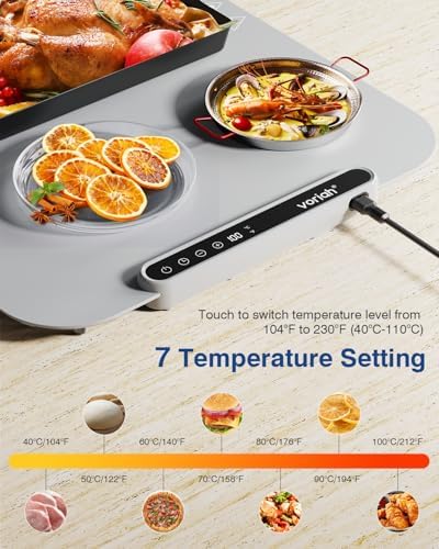 Warming Mat for Food,27.5x15.7'' XL Silicone Food Warming Mat,99H Continuous Heat,7 Temp Levels,℉/℃ Switch,Rollable & Portable Food Warming Mat for Buffet,Parties Daily Use-Graphite Gray - Image 2