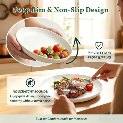 Homienly 12 PCS Wheat Straw Plates 10 Inch Unbreakable Deep Salad Plates Set Microwave Safe Plastic Plates for Apartment, Camping, Gathering Dishwasher Safe Bread & Butter Plates for Dessert (White) - Image 4