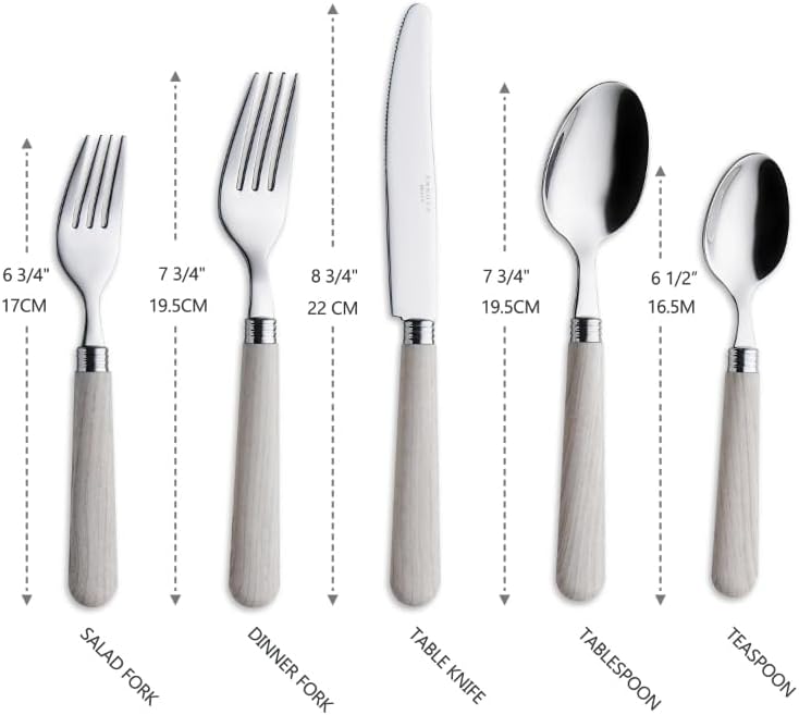 ANNOVA Silverware Set Stainless Steel Colorful Tableware Kitchen Flatware Set Utensils, Includes Dinner Knives, Forks, Spoons, Salad Forks & Dessert Spoons (Wood, 20 Pieces) - Image 3