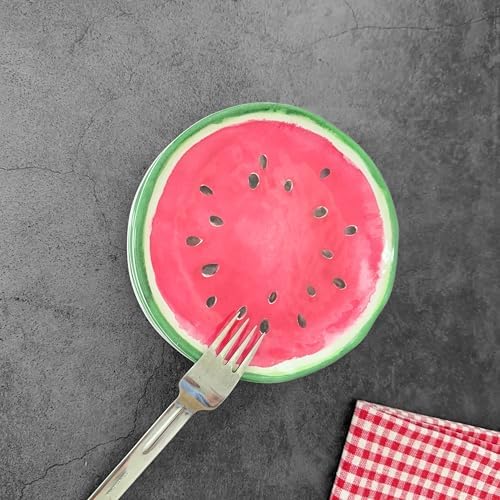 UP Watermelon Melamine Round Dessert Plates, Small Serving Plates, for Appetizer, Snacks, and Side Dishes, Red, 6 Inch, Set of 4 - Image 5