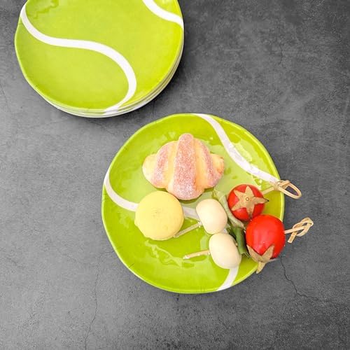 UP Tennis Ball Melamine Round Dessert Plates, Small Serving Plates, for Appetizer, Snacks, and Side Dishes, Green, 6 Inch, Set of 4 - Image 4
