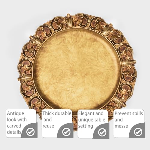 MAONAME 14" Antique Gold Charger Plates Set of 6, Round Plate Chargers - Image 4
