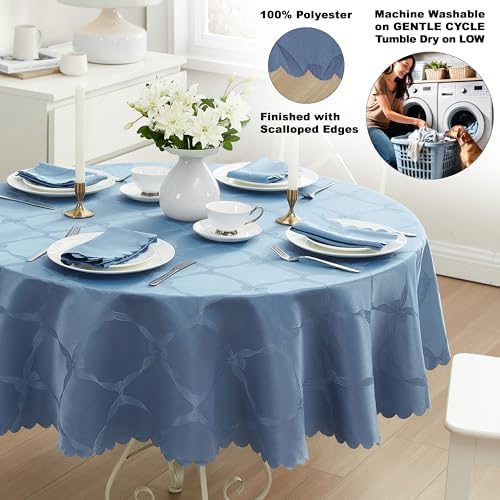 Newbridge Holiday Ribbons Bows Blue 90" Round Tablecloth - Image 4