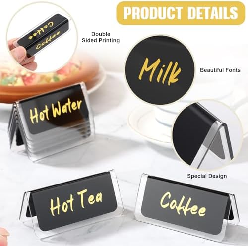 Domensi 8 Pcs Acrylic Coffee Tent Sign Double Sided Table Decaf Coffee Tea - Image 3