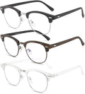 SOAR&EAGLE 3 Pack Blue Light Blocking Glasses,Computer Gaming Glasses,Retro Semi Rimless UV400 Clear Lens Computer Eyewear For Men/Women (Sand black silver/Wood grain gun/Crystal silver)