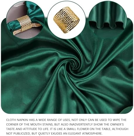 VIJIV 12 Pack Cloth Napkins and Gold Napkin Rings Set of 6, 17x17 Bling Trim Satin Cocktail Napkins Cloth Washable Personalized Dinner Napkins for Wedding Party Holiday Decorative - Image 4