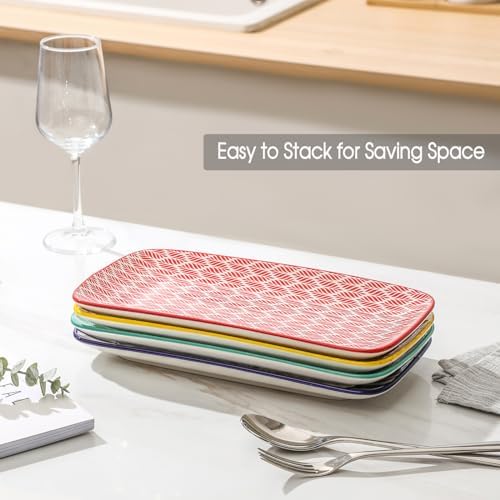 Selamica Ceramic Serving Platters, 14 Inch Serving Trays for Party Entertaining, Large Rectangular Serving Plates for Appetizer, Charcuterie, Dessert, Fruit, Set of 4, Assorted Colors - Image 7