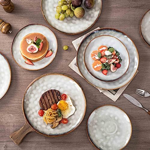 Henten Home Ceramic Dinner Plate Set, 11 Inch Porcelain Pizza, Pasta, Salad Plates, Irregular Shape Steak Plates Set of 4, Stoneware Serving Dishes for Kitchen (White) - Image 4