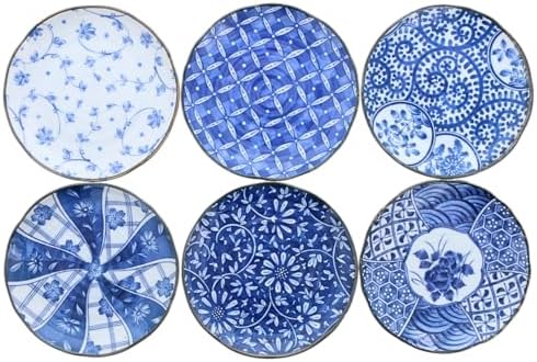 EAST table Japanese Style Porcelain Plates Set of 6, Blue Pattern - 6.5 Inch Dessert Plates for Appetizer Salad Dishes - Microwave/Dishwasher/Freezer Safe, Made in Japan by %E3%83%86%E3%83%BC%E3%83%96%E3%83%AB%E3%82%A6%E3%82%A7%E3%82%A2%E3%82%A4%E3%83%BC%E3%82%B9%E3%83%88%28Tableware+East%29
