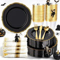 Hioasis 175 Pcs Black and Gold Plastic Plates Wedding & Party by Hioasis