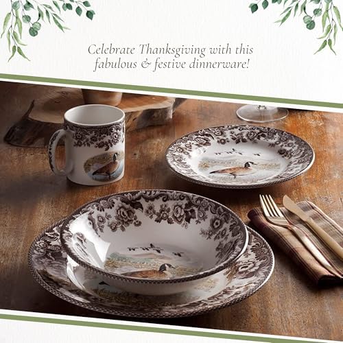 Spode Woodland Canadian Goose Salad Plate - 8" Fine Earthenware with British Flowers Border for Appetizers, Salads, Desserts - Microwave, Oven, Freezer, Dishwasher Safe, Made in England - Image 5
